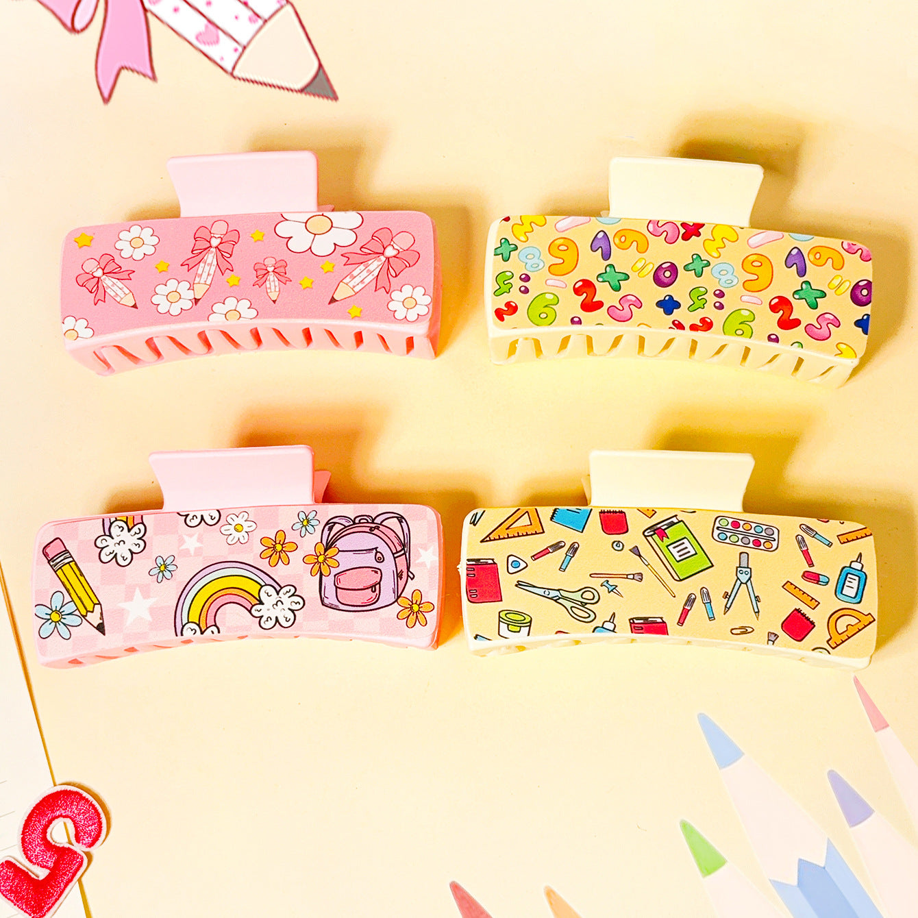Wholesale Back to School Pencil and Book Print Leather Clip
